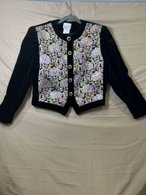 Black Velvet Brocade-Front Women's Blazer